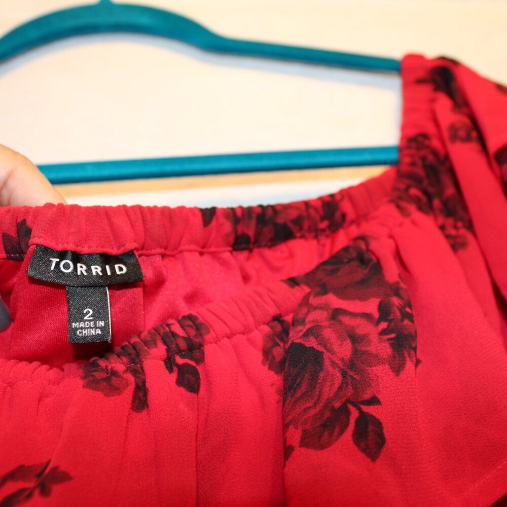 Torrid Red with Black Roses Midi Dress - Picture 4 of 7
